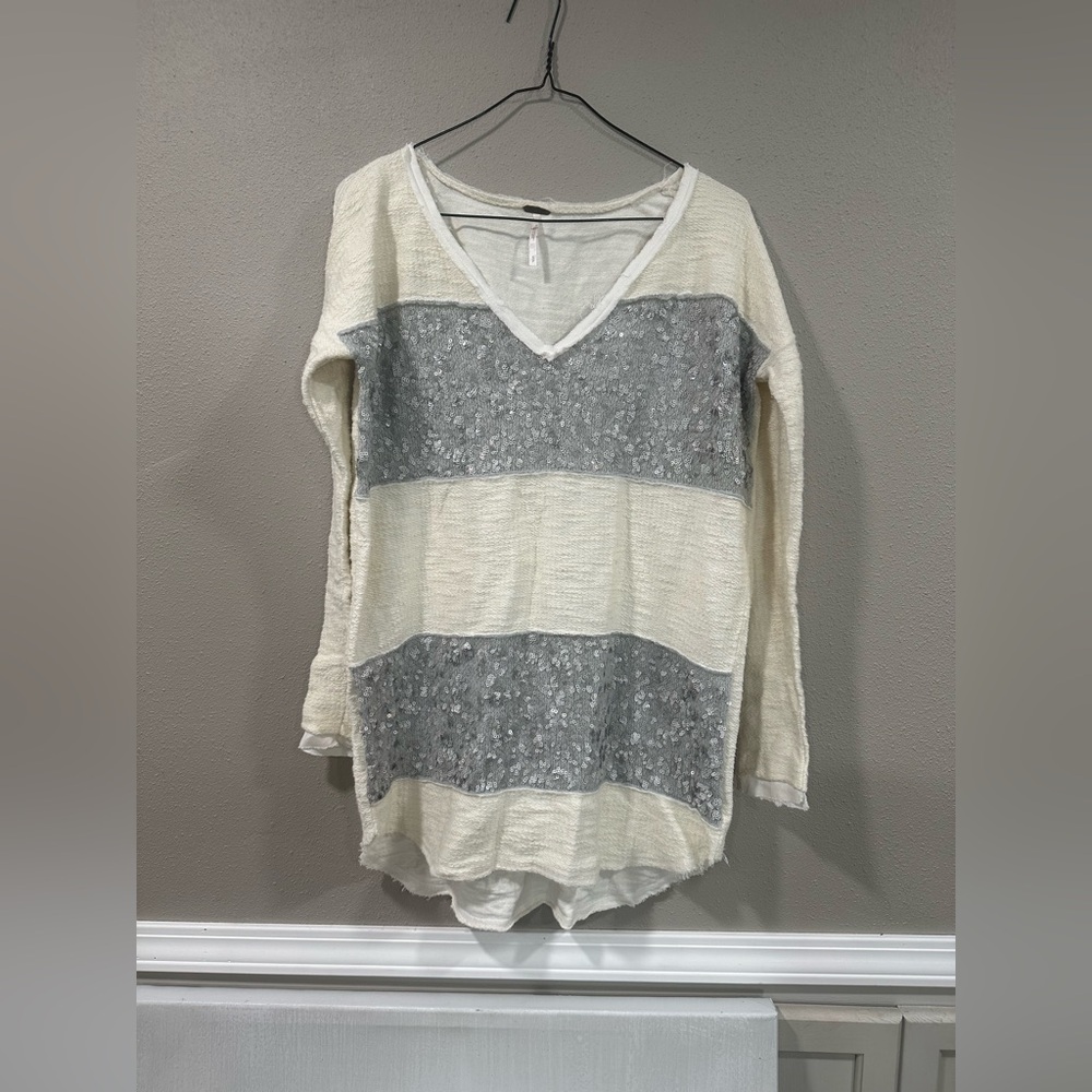 Free People V Neck Tunic With Silver Sequins - Picture 2 of 5